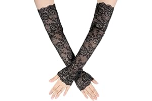 GTZIQA Fingerless Black Lace Gloves for Women Elbow Length Lace Arm Sleeves Elegant Long Floral Laces Fingerless Gloves for Dance Tea Party Christmas Cosplay 20s Accessories Evening Wedding Dinner Gift