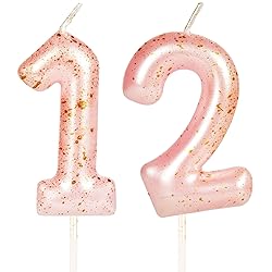 Hongplus Pink Gold Number 12 Candles, 12 Birthday