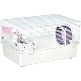 PawHut 2 Tier Hamster Cage Gerbil Rodent House Small Animal Habitat with Water Bottle, Exercise Wheel, Ladder, Hut, White