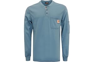 KONRECO FR Shirts for Men Long Sleeve Henley 7oz 100% Cotton FRC Clothing Welding Shirt