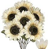 Hollyone Large Silk White Sunflowers Artificial Flowers 26" Long Stem Sunflowers Fake Flowers 6PCS Faux Vintage Fall Sunflowers Bouquet Bulk for Home Wedding Birthday Party Centerpieces Decorations