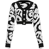Perbai Womens V Neck Button Down Long Sleeve Colorblock Y2K Cropped Cardigan Sweater Jacket