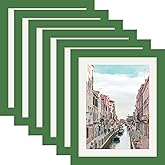 8x10 Green Picture Frames Set of 6 Nature Solid Wood for Wall Mounting and Tabletop Display
