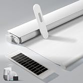 MUSCLEAREA No Drill Motorized Blinds with Remote, Automatic Roller Shades | Easy Install, Rechargeable Blackout Smart Blinds for Bedroom, Office &amp; High Windows Fabric Wrapped Cover, White, 34"Wx72"H