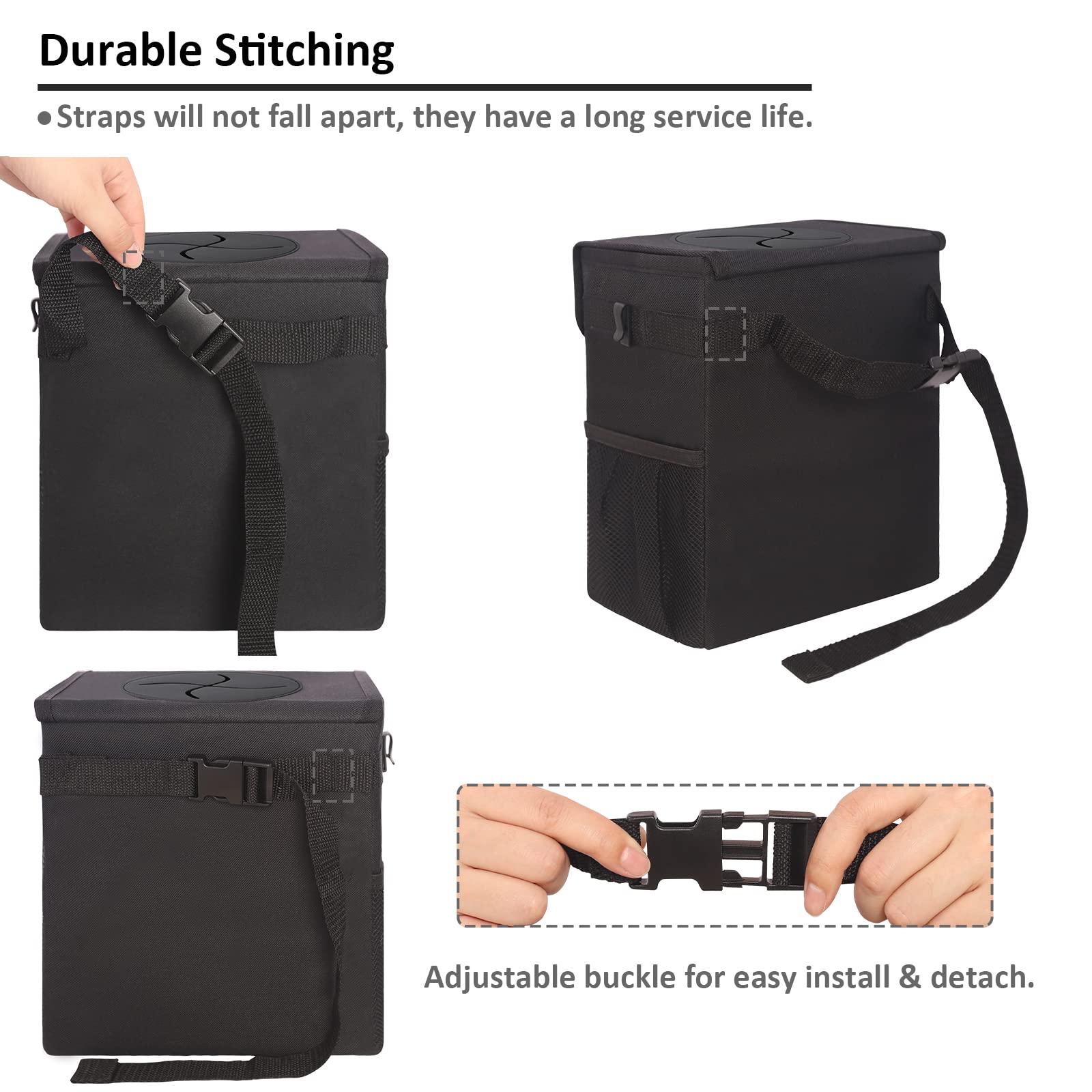 Car Trash Can Bin with Lid Hanging for Back Seat, Car Accessories for Women Men Leak Proof Automotive Garbage Cans Leakproof Vehicle Trash Can for Truck SUV Black