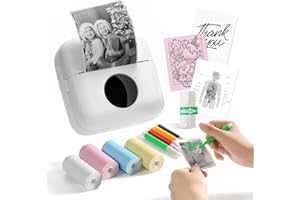 YUUCHORINGEE Portable Thermal Sticker Printer for iPhone - Picture, Photo, Label Print Pod Bluetooth Mini Printer, Inkless Mini Pocket Printer Machine with 5 Rolls Paper & 5 Marker Pens - White