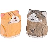 Framendino, 2 Pack Wooden Orange Cat Figurines Sculpture Wood Statue Mini Carved Kitten Decor for Home Office Decor (Orange & Gray)