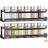 LUCYCAZ 2 Pack Wall Mounted Spice Rack for Spice Jars &amp; Seasonings (Black) | 8 Metal Hooks, Space-Saving,Screw or Adhesive Spice Shelf Hanging,for Kitchen Cabinet,Pantry Door,RV,Camper Spice Orgnaizer