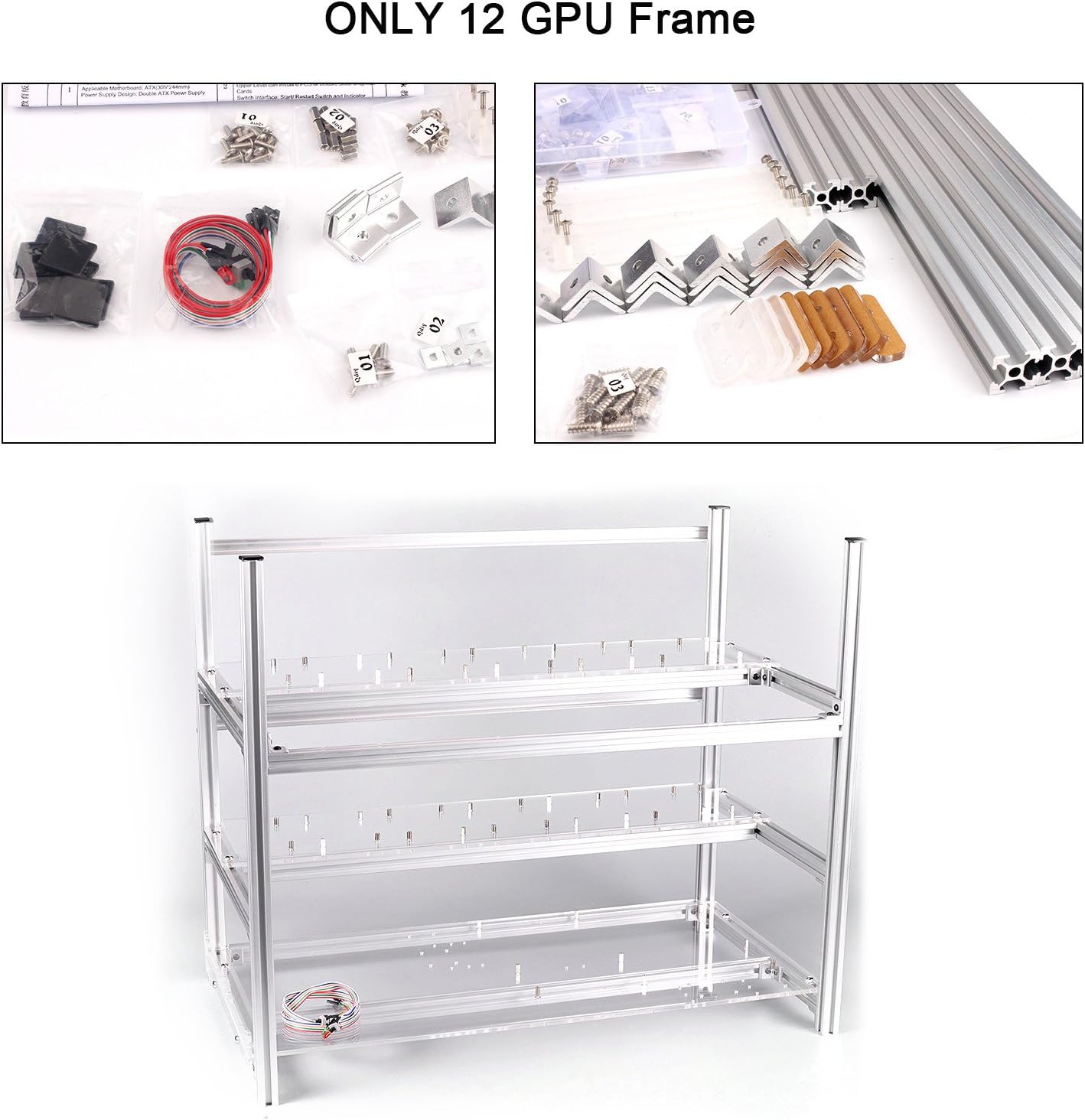 12 GPU Mining Case,Cryptocurrency Miners Aluminum Stackable Open Air Rig Frame Rack Unassembled(Only Frame,no Fan)