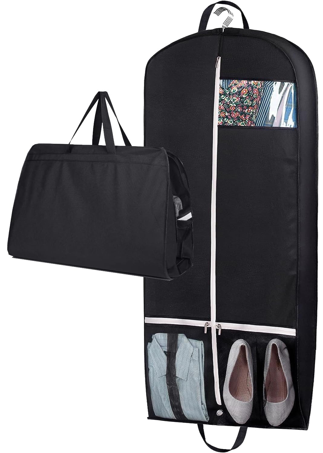MISSLO 54" Suit Carriers for Men Women Travel Suit Bag Hanging Long Dress Garment Covers for Clothes Storage with 2 Pockets, Black