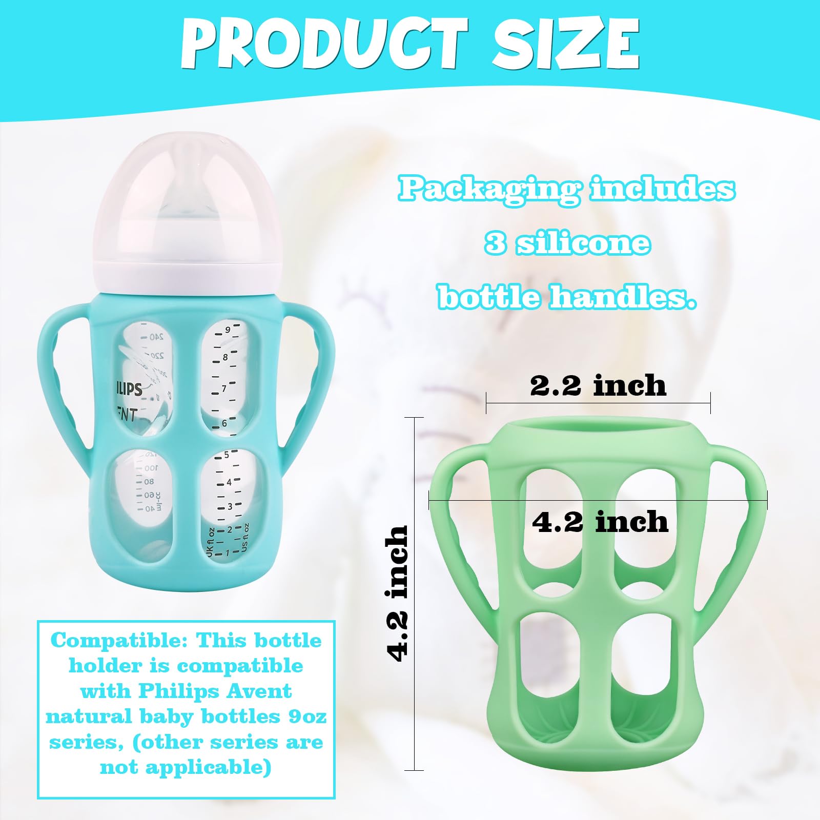 3 Pack Baby Bottle Handles for Philips Avent Natural Baby Bottles, Baby Bottle Holder with Easy Grip Handles (Blue+Yellow+Green)