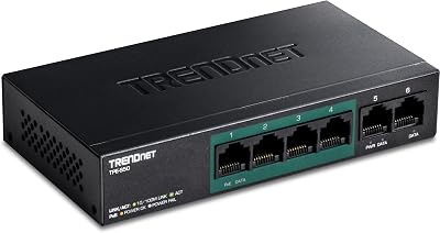 TRENDnet TPE-S50 6-Port Fast Ethernet PoE+ Switch 60W 4 PoE Ports Metal Fanless