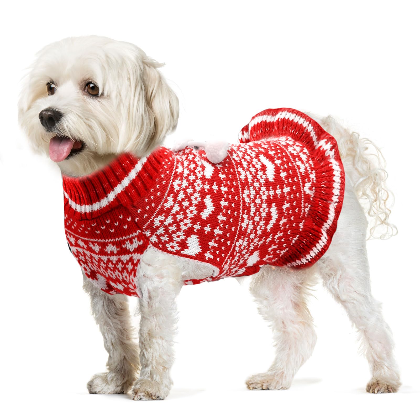 ABRRLO Christmas Dog Jumpers Red Xmas Dog Sweater Dress Winter Warm Pet Outfits Clothes Snowflake Puppy Christmas Costumes Cat Knitted Clothing for Small Medium Large Dogs Cats (RedDress,M)