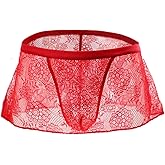 BLESO Mens Sissy Skirt Lace Thong Lingerie Crossdress Underwear Low Waist Floral Skirted Panties Sissy Outfit for Men