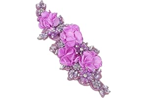 SAIXCCS 1pc Handmade Rhinestone Applique for Clothes, 3D Flower Fabric Patches for Wedding Dress, Bling Beaded Embroidery Lace Applique for Hat Hairband Sewing Embellishment (Lilac)