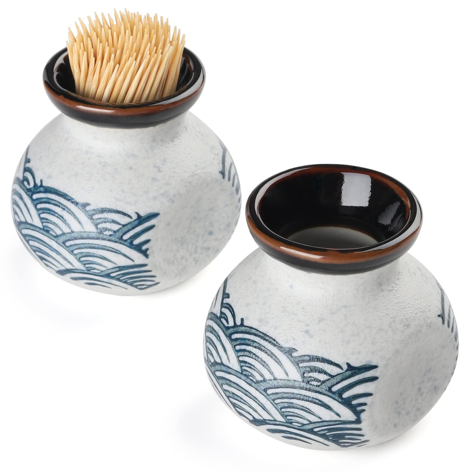 Ceramic Toothpick Holder Jar Set of 2 Toothpick Dispenser Container Cup for Holiday Dinner Table Centerpiece Decor (YQHS)