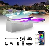 Longrun 90cm Stainless Steel Pond Waterfall Cascade with 7-Color LED Light