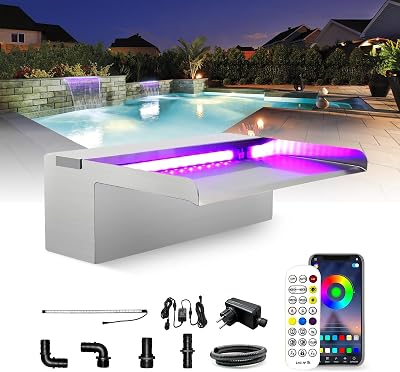 Longrun 90cm Stainless Steel Pond Waterfall Cascade with 7-Color LED Light