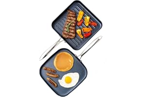 Granitestone 2 Pack Nonstick 10.5” Grill Pan + Flat Griddle Pan for Stove Top with 3x Coated Surface Perfect for Eggs Pancakes Steaks and More, Stove Top Griddle for Gas Grill, Oven Safe, PFOA Free