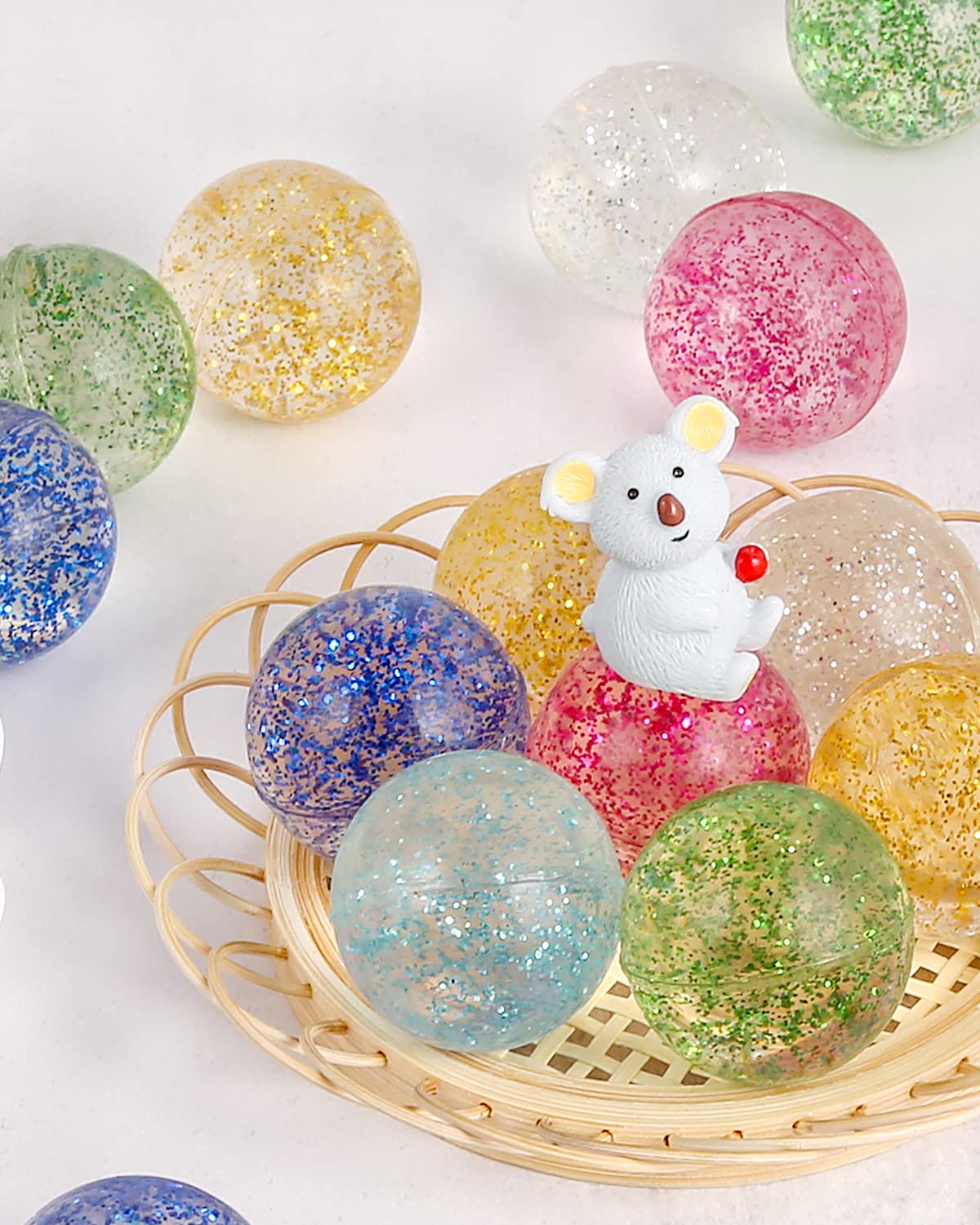 Pllieay 24pcs Bouncy Balls - Glitter Bounce Balls, 32mm 6 Colors for Kids, Party Favors and Goodie Bag Fillers, Pinata Stuffers, Classroom Prizes