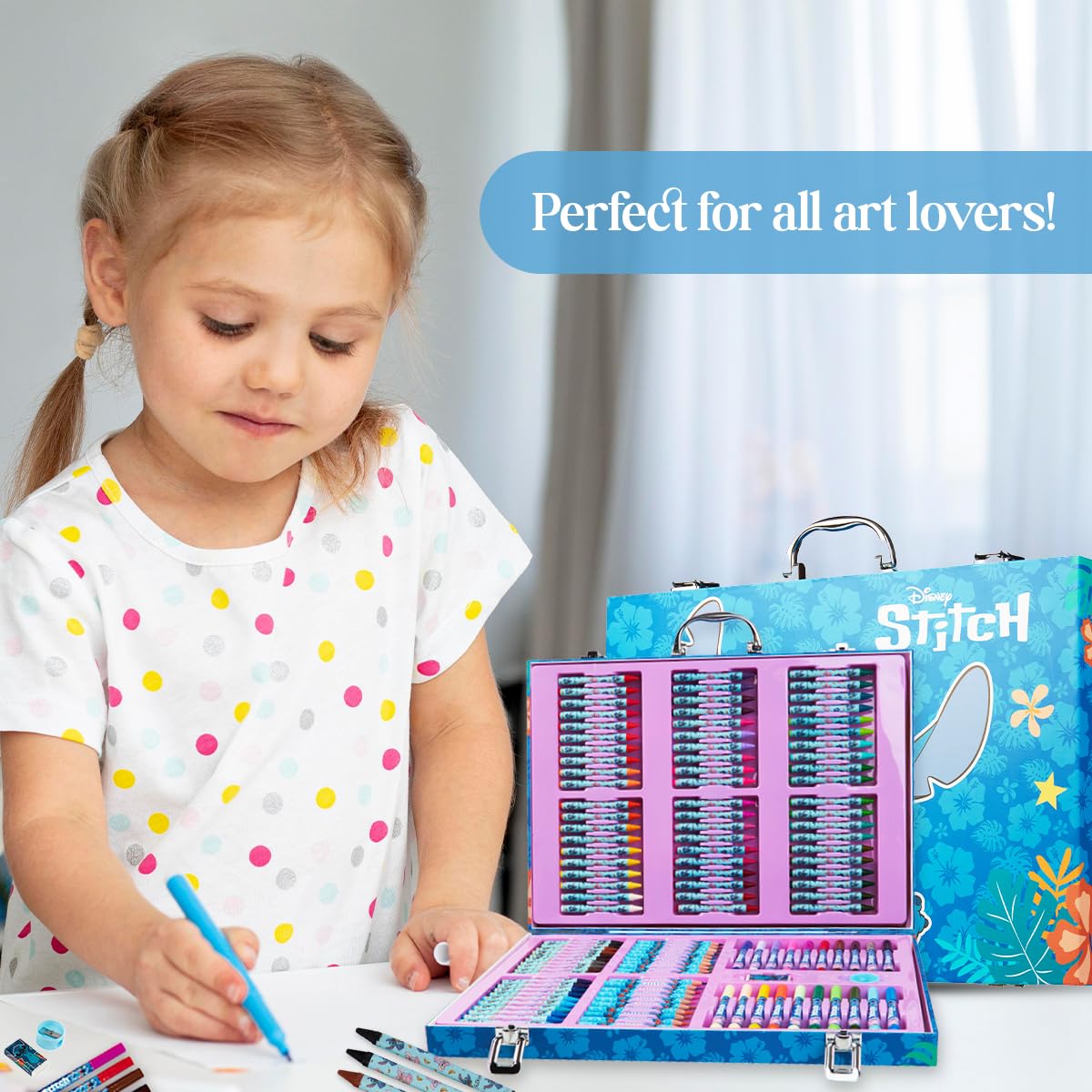 Disney Stitch Colored Pencils Art Supplies Kids Drawing Kit School Supplies Crayons Markers Coloring Sheets Art Kit Gifts for Kids Girls (Multi Stitch Set)