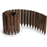 WORTH Wooden Edging for Landscaping, Flexible Garden Lawn Border 12" x 42" | Burnt Wood Finish Short Fence Flexible No Dig Landscape Edging for Flower Beds, Tree Border, Yard