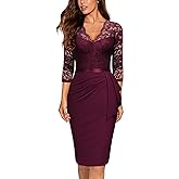 Miusol Women's Retro V Neck Floral Lace Ruffle Style Cocktail Party Dress
