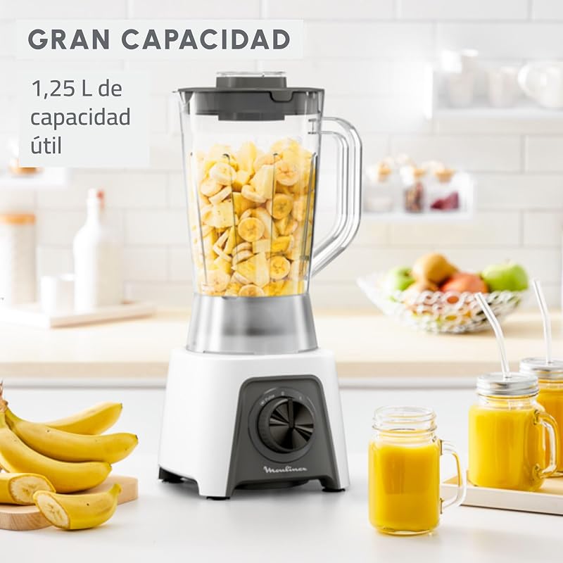 Liquidificador moulinex blendeo+ lm2c01 450 w, capacidade 1,5l, aço inoxidável, liquidificador de 2 velocidades, triturador de gelo, lâminas zelkrom resistentes, bloqueio inteligente