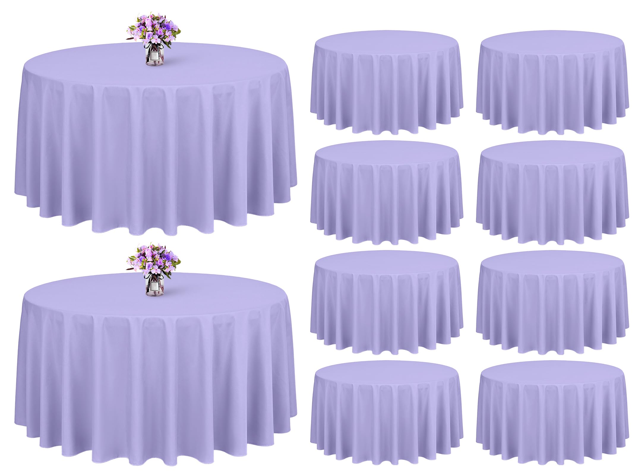 Photo 1 of Showgeous Lavender Round Tablecloth 120 Inch Polyester Round Table Cloth Light Purple Tablecloths for Round Tables Washable Decorative Fabric Table Covers for Wedding Dining Party Banquet