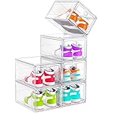 ARSTPEOE 6 Pack Upgrade Harder Shoe Organizer, Shoe Storage with Magnetic Front Door, Clear Shoe Boxes Foldable Space-Saving Shoe Rack for Sneaker Boot Container, White