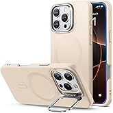 ESR for iPhone 16 Pro Case, Silicone Case with Stand, Compatible with MagSafe, Military-Grade Protection, Built-in Camera Stash Stand, Magnetic Phone Case for iPhone 16 Pro, Cloud Series, Light Tan