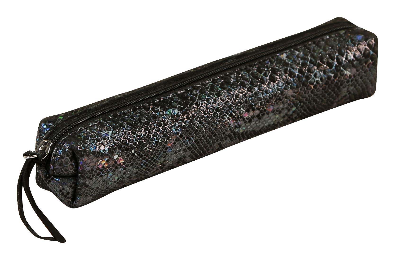 Clairefontaine - Ref 410022C - Céleste' Leather Slim Pencil Case - 4 x 2.5 x 19.5cm, Made From Genuine Lambskin Leather, Metal Zip With Leather Puller - Black