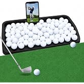 Japard Golf Ball Tray 100 Balls Holder for Practice Mat, 23.2" Wide Black | Built-In Phone Holder for Swing Recording Large Capacity for Simulator Practice Indoor Outdoor