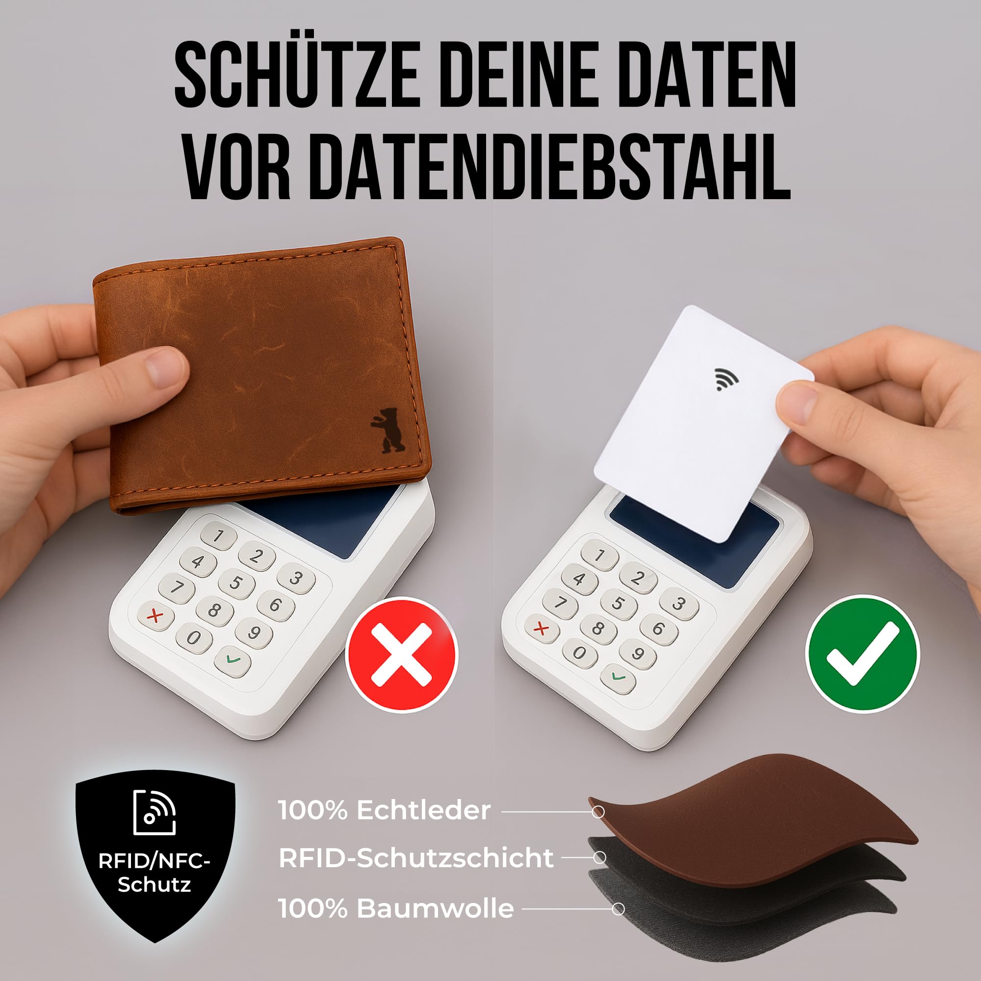 Berliner Bags Vintage Geldbörse, Portmonee aus Leder, Geldbeutel mit TÜV-geprüftem RFID-Schutz, für Herren - Braun 4