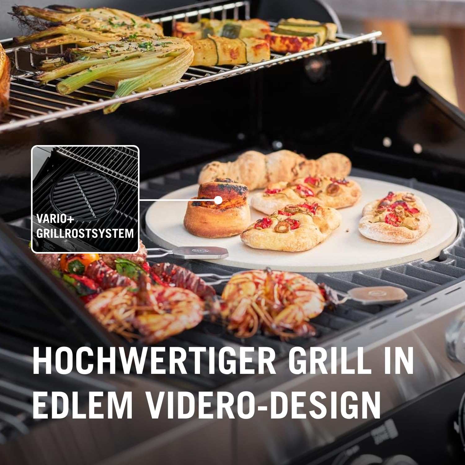RÖSLE Gasgrill BBQ-Station VIDERO G4-S Schwarz, Grill mit 4 Edelstahlbrennern, extra Primezone und Seitenbrenner, klappbare Seitentische, VARIO+, pulverbeschichteter Stahl 2