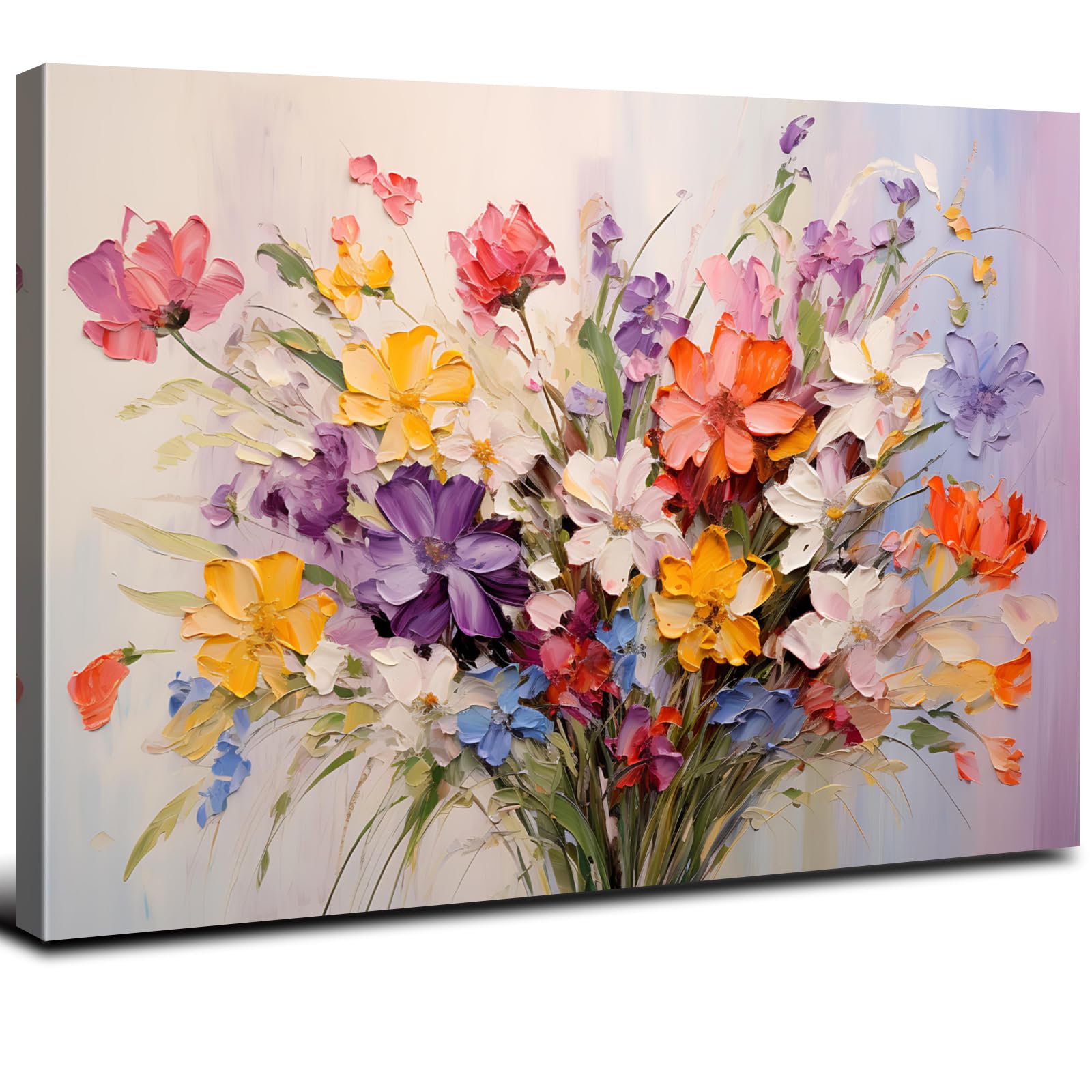 Colorful Flower Canvas Wall Art Yellow Orange Purple Wildflower