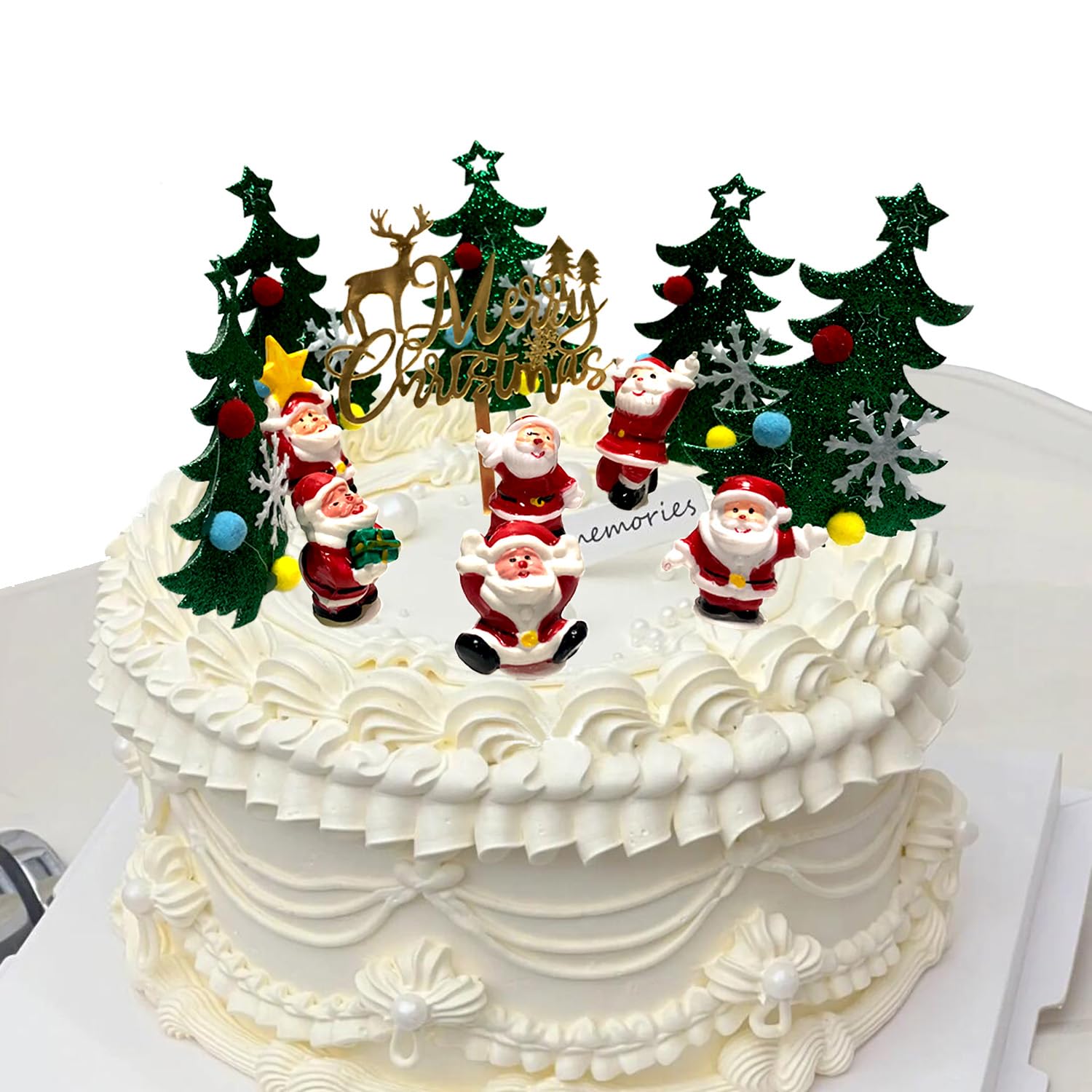 ToSSme Tumbling Santa Cake Decorations - Set of 12 Festive Santa Claus in the Forest