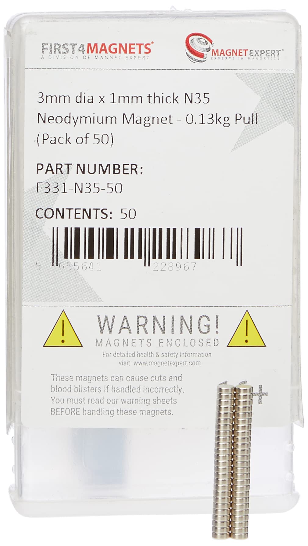 N35 Neodymium Magnet for Arts, Crafts, Model Making, DIY, Hobbies and Packaging - 3mm dia x 1mm thick - 0.13kg Pull - Pack of 50