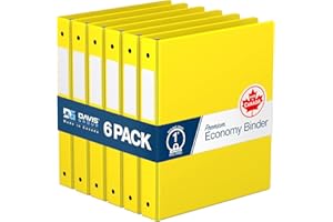 Premium Economy 1-Inch Binder, 3-Ring Binder for School, Office, or Home, Colored Binder Notebook, Pack of 6, Round Ring, Yel