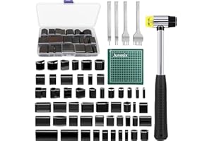 ATPWONZ 58‑Piece Leather Hole Punch Kit – Includes 52 Shape Punch Cutters, 1/2/4/6-Prong Leather Punches, 20mm Rubber Mallet, and Punch Mat – for DIY Belts, Watch Straps, Phone Cases, and Handbags
