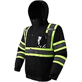 JKSafety Hi-Vis Winter Safety Bomber Jacket for men and women | Winter Safety Jacket Durable and Waterproof | Construction Work Jacket for Winter | Cold Weather PPE | ANSI Compliant (116-Black L)