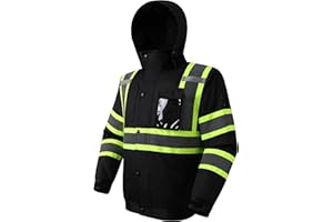 JKSafety Hi-Vis Winter Safety Bomber Jacket for men and women | Winter Safety Jacket Durable and Waterproof | Construction Work Jacket for Winter | Cold Weather PPE | ANSI Compliant (116-Black L)