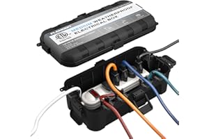 Flemoon Medium Outdoor Electrical Box (11.5x5.2x4 inch), IP54 Waterproof Extension Cord Cover w/6 Cable Entry Ports, Weatherproof Connection Box for Power Strip, Timer, Plug, Holiday Lights, Black