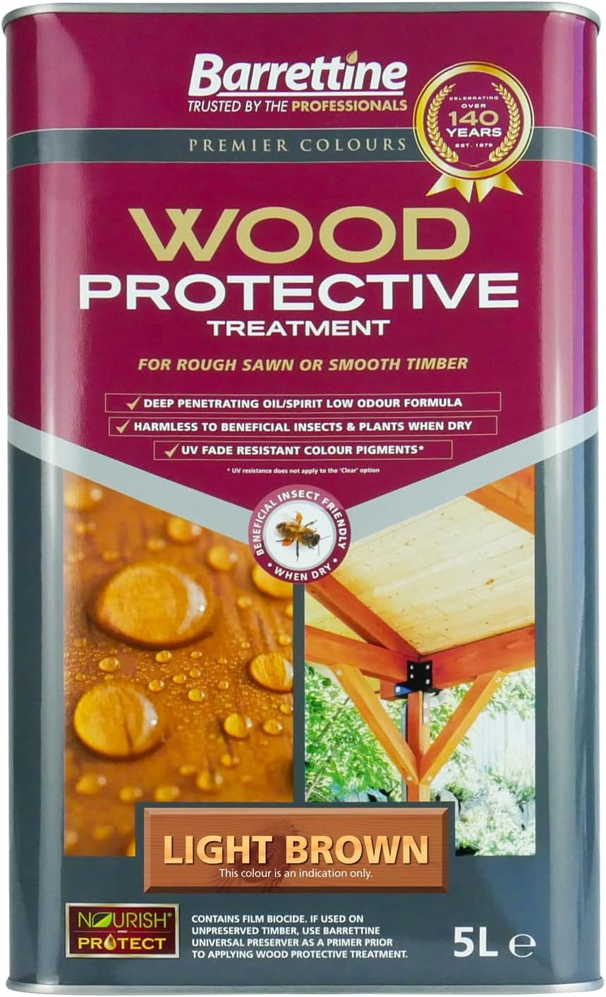Barrettine Wood Protective Treatment Light Brown 5L Wood Protector Oil
