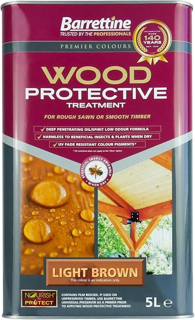 Barrettine Wood Protective Treatment Light Brown 5L Wood Protector Oil