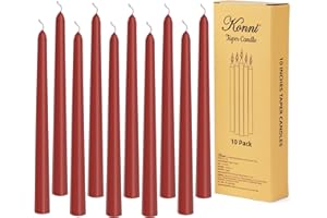KONNI 0.87×10 Inch Dark Red Taper Candles, Unscented and Smokeless Tall Candlesticks, 10 Pack Tapered Candles with Cotton Wicks, Long Burning, Ideal for Weddings, Dinner Parties, and Home Décor