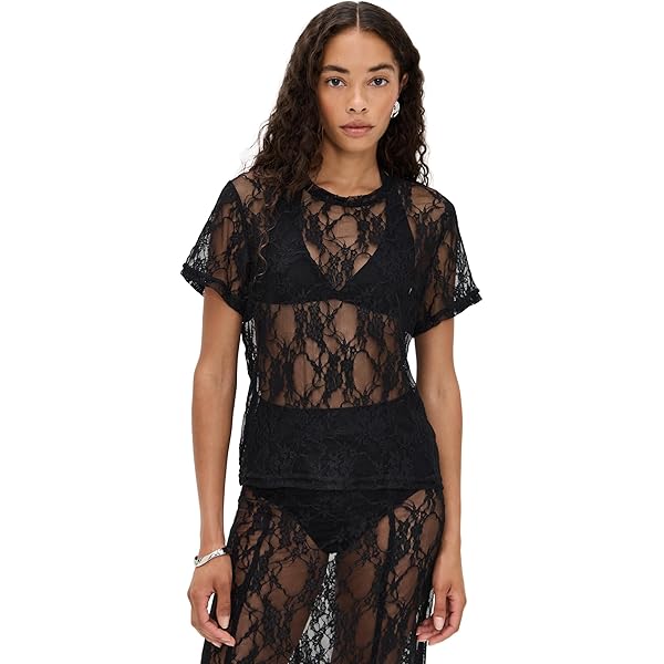LE BOP Women's Lace Tee, Black, XXS at Amazon Women's Clothing store