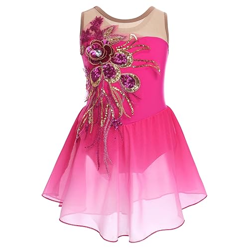 Figure Skating Dress for Girls Sequin Flower Mesh Ice Skating