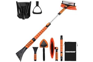 COMOWARE Extendable Snow Brush for Car, Ice Scrapers for Car Windshield Combo Kit with 270° Pivoting Head, 6-in-1 Snow Removal Tool with Snow Shovel Snow Scraper for Car, Truck, SUV, Winter Car Kit
