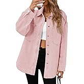 Tankaneo Womens Oversized Denim Shirt Jacket Button Down Long Sleeve Fall Casual Jean Shackets